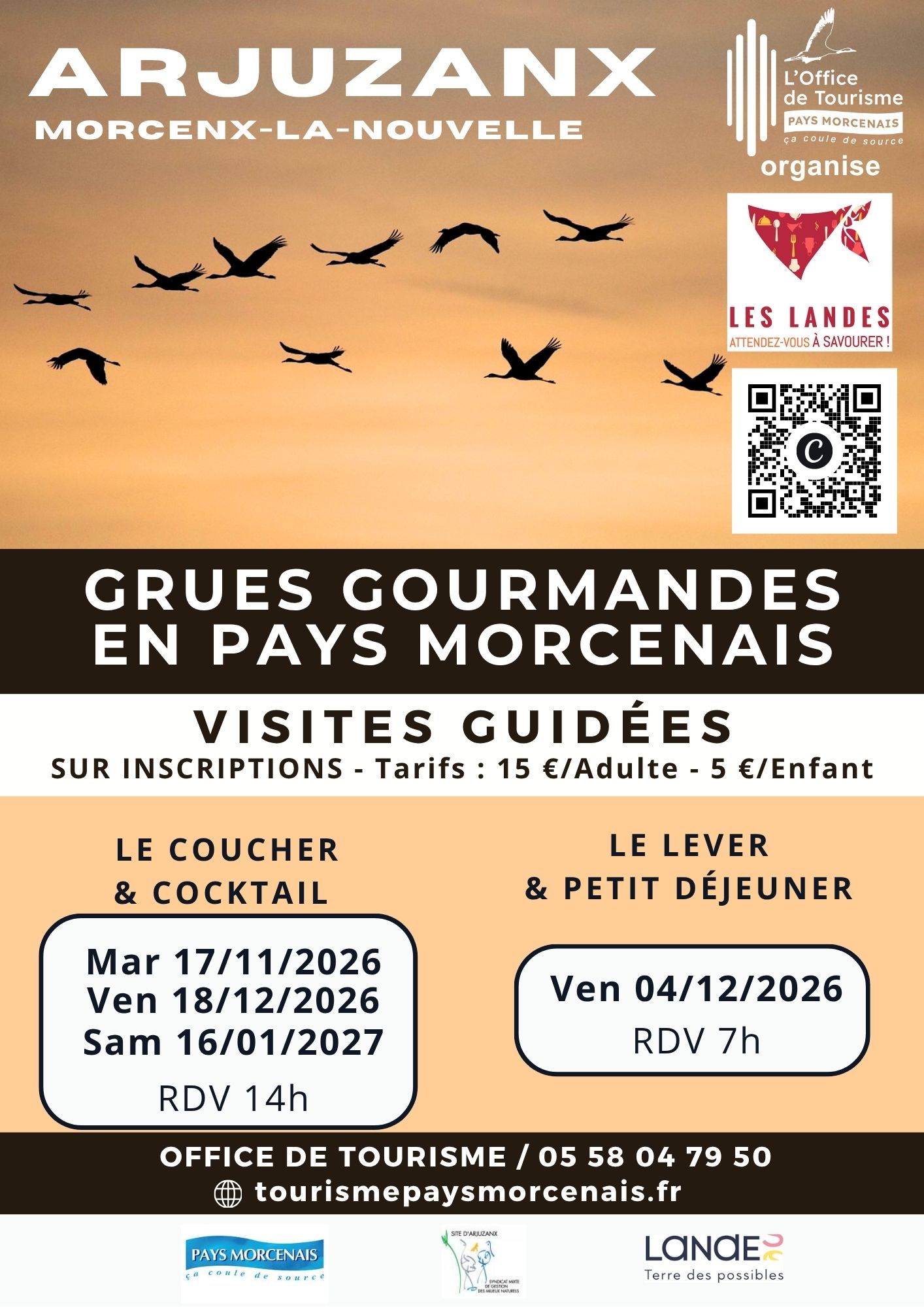 Grues gourmandes en Pays Morcenais –                                               4 rendez-vous à la Maison de site d&rsquo;Arjuzanx !