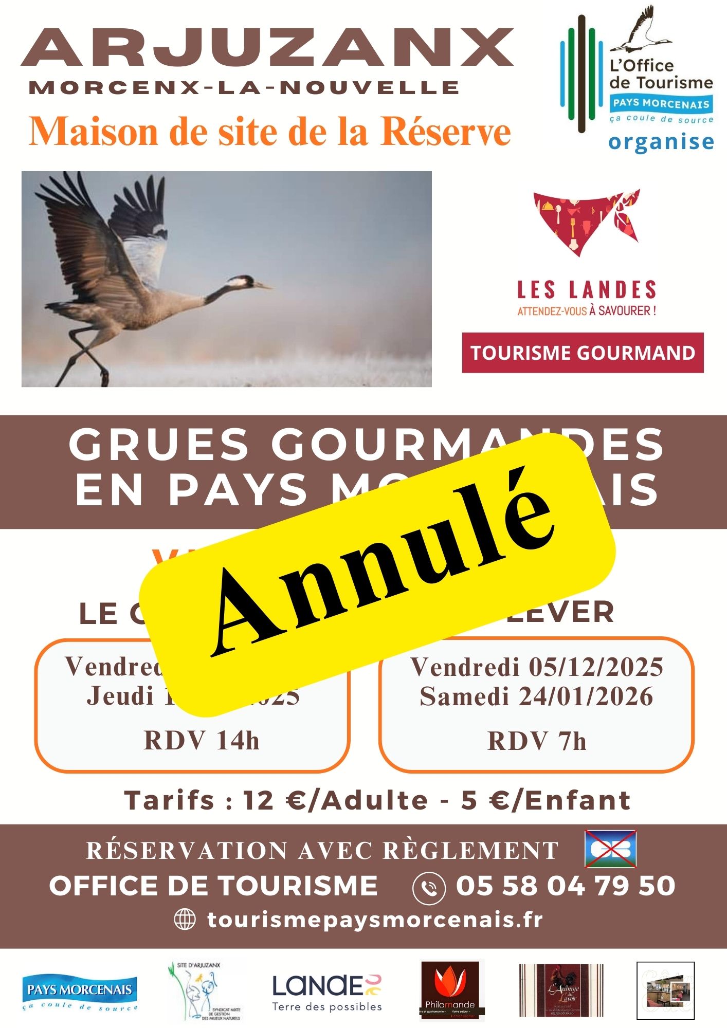 Grues gourmandes en Pays Morcenais – 4 rendez-vous à la Maison de site d’Arjuzanx !